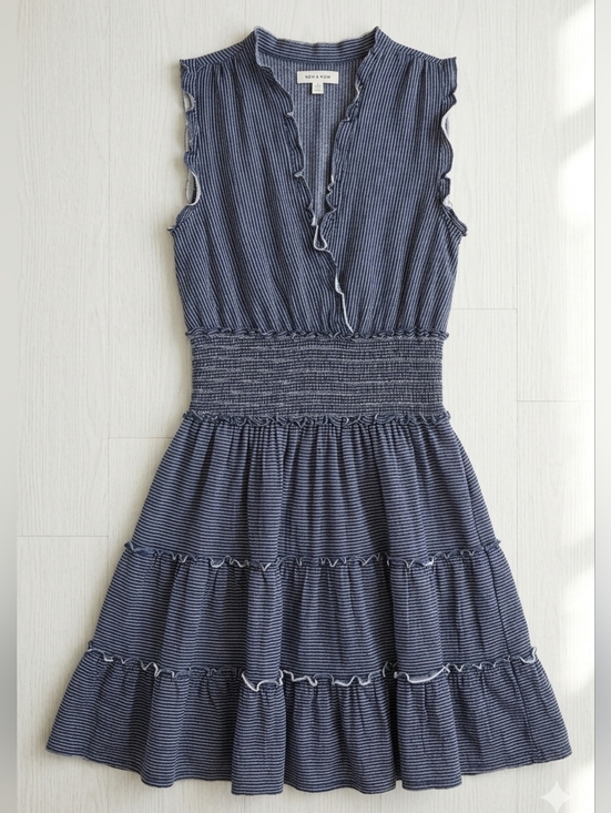 Max Studio Dresses & Skirts - Max Studio Cotton Blend Pinstripe Ruffle Edge Vneck Dress Sz Xs